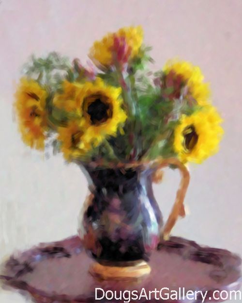 Sunflowers still life with ceramic vase