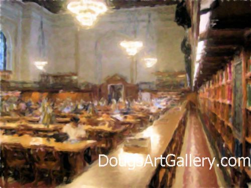 Art print of New York City Public Library 5th avenue in the reading room